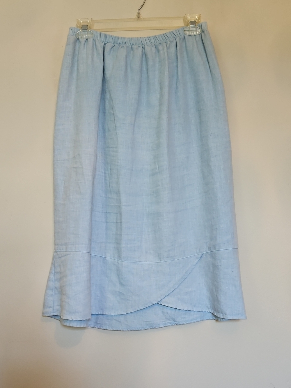Habitat Light Blue Linen Midi Skirt with Scalloped Hem
